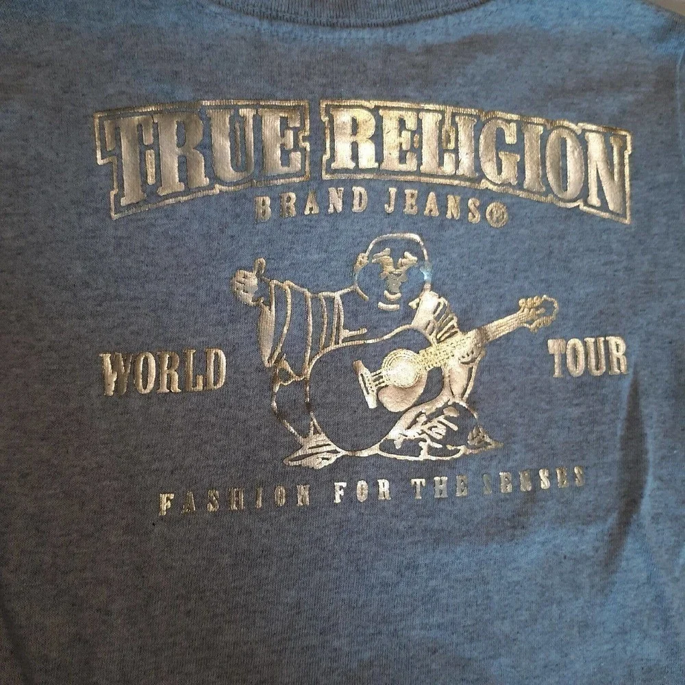 Boy’s TRUE RELIGION Gray T-shirt Size 5 Metallic Graphics Short Sleeve